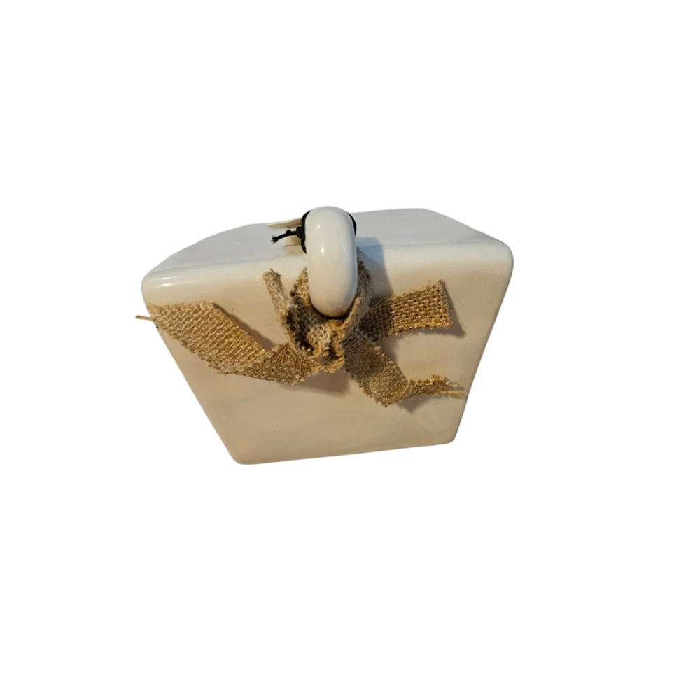 Rae Dunn Perch Ceramic LL Decorative Slant Roof Birdhouse with Burlap NEW